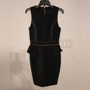 Thomas Wylde black sleeveless peplum sheath dress with rose gold trim Size 4